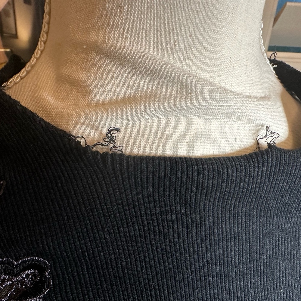 Free People Daniella Black Sweater with Mesh Embroidered Shoulders • S - Picture 14 of 15
